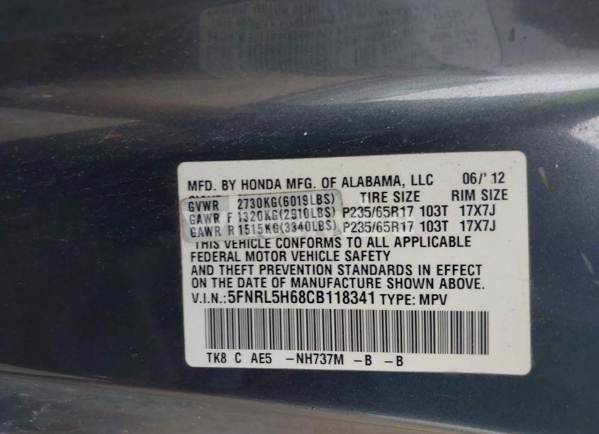 Photo 9 of 2012 Honda Odyssey EX-L (VIN 5FNRL5H68CB118341)