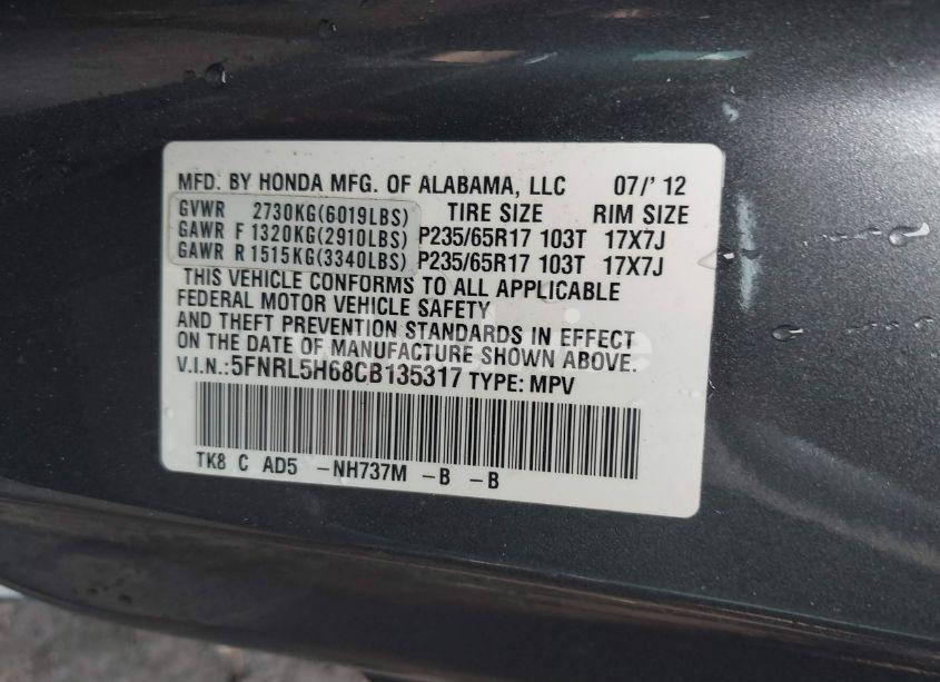 Photo 9 of 2012 Honda Odyssey EX-L (VIN 5FNRL5H68CB135317)