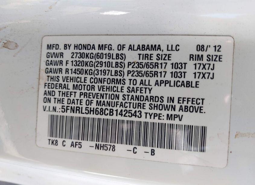 Photo 9 of 2012 Honda Odyssey EX-L (VIN 5FNRL5H68CB142543)