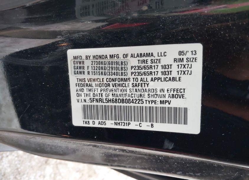 Photo 9 of 2013 Honda Odyssey EX-L (VIN 5FNRL5H68DB084225)