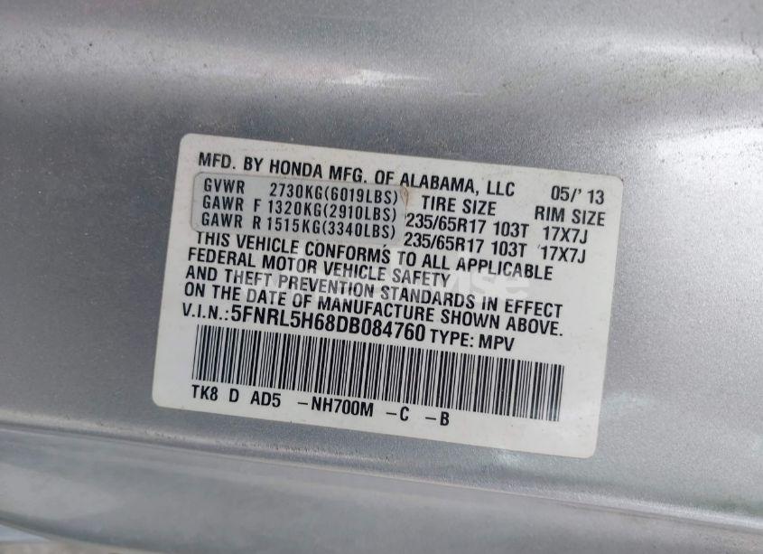 Photo 9 of 2013 Honda Odyssey EX-L (VIN 5FNRL5H68DB084760)