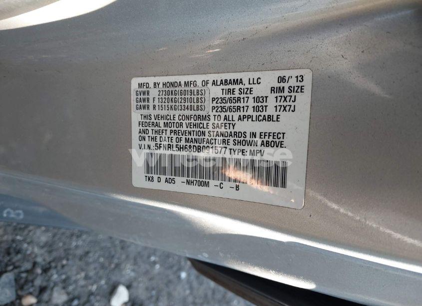Photo 9 of 2013 Honda Odyssey EX-L (VIN 5FNRL5H68DB091577)
