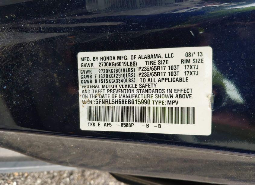 Photo 9 of 2014 Honda Odyssey EX-L (VIN 5FNRL5H68EB015990)