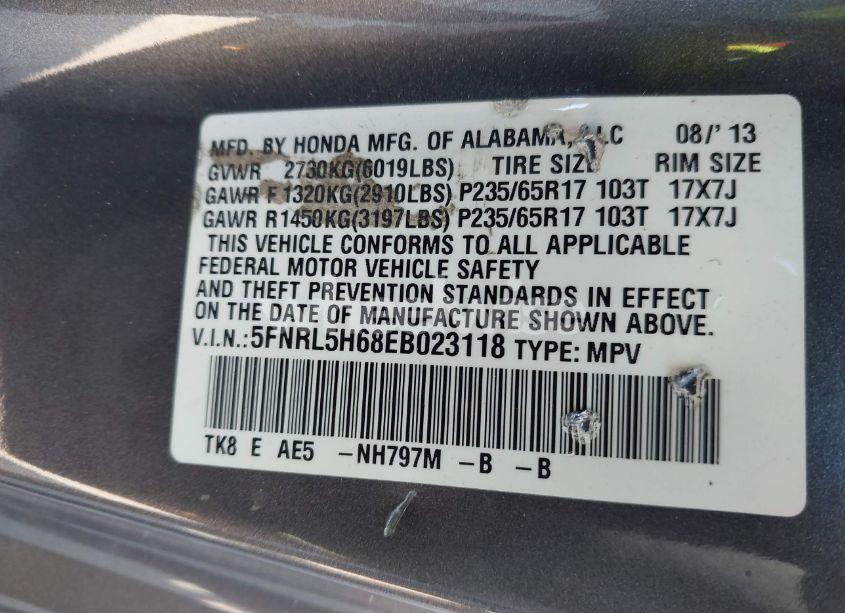 Photo 9 of 2014 Honda Odyssey EX-L (VIN 5FNRL5H68EB023118)