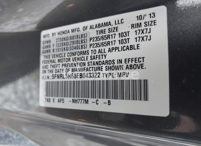 Photo 9 of 2014 Honda Odyssey EX-L (VIN 5FNRL5H68EB043322)