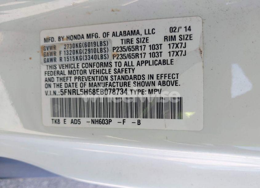 Photo 9 of 2014 Honda Odyssey EX-L (VIN 5FNRL5H68EB078734)