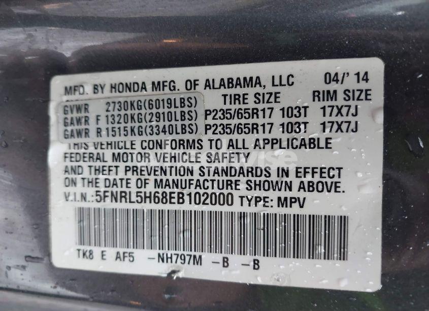 Photo 9 of 2014 Honda Odyssey EX-L (VIN 5FNRL5H68EB102000)