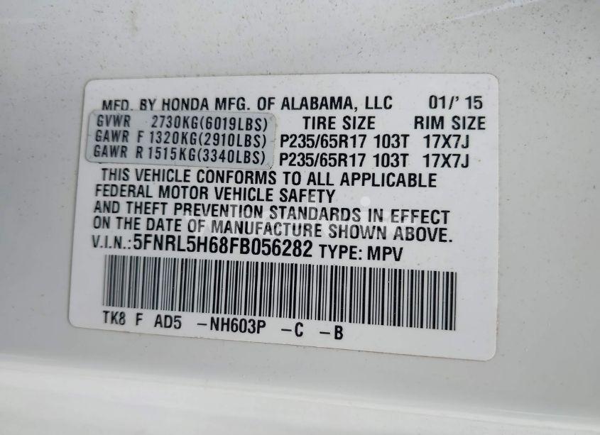 Photo 9 of 2015 Honda Odyssey EX-L (VIN 5FNRL5H68FB056282)