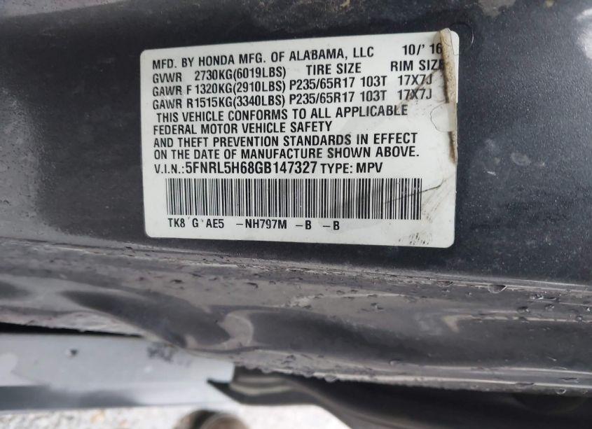 Photo 9 of 2016 Honda Odyssey EX-L (VIN 5FNRL5H68GB147327)