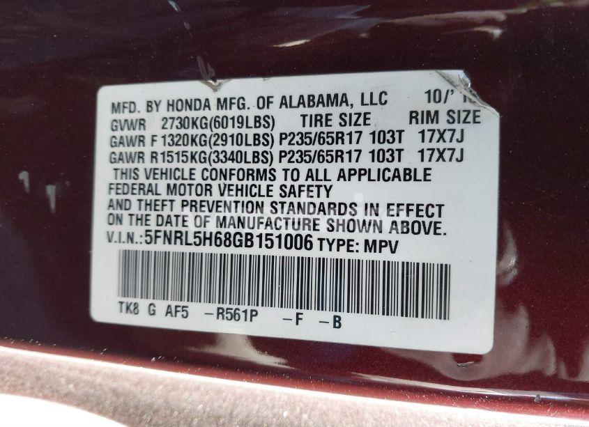 Photo 9 of 2016 Honda Odyssey EX-L (VIN 5FNRL5H68GB151006)