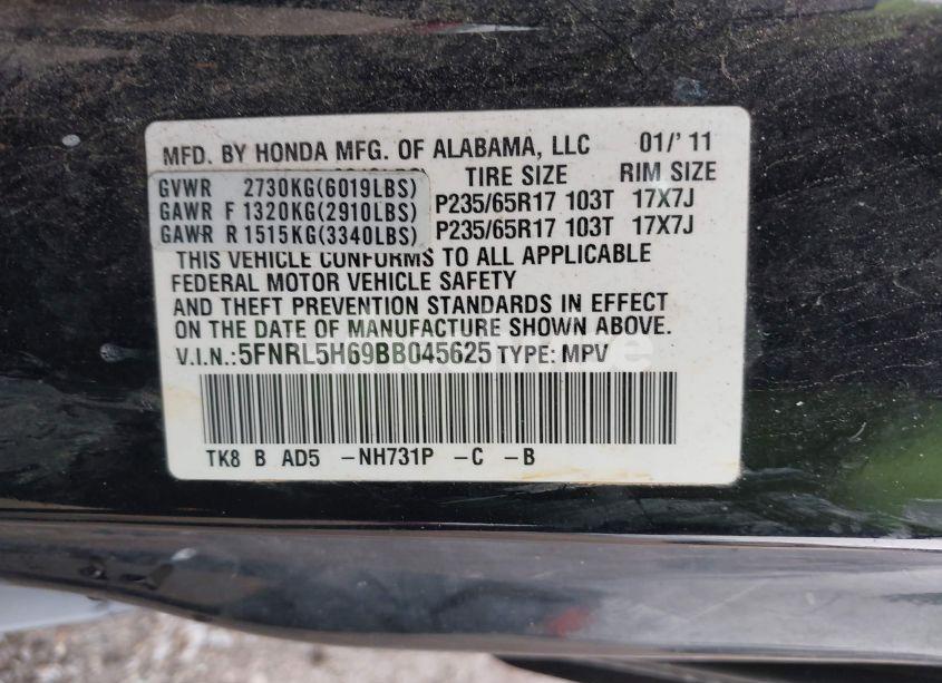 Photo 9 of 2011 Honda Odyssey EX-L (VIN 5FNRL5H69BB045625)