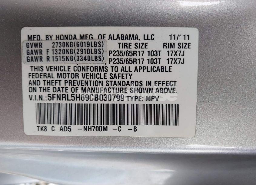 Photo 9 of 2012 Honda Odyssey EX-L (VIN 5FNRL5H69CB030799)