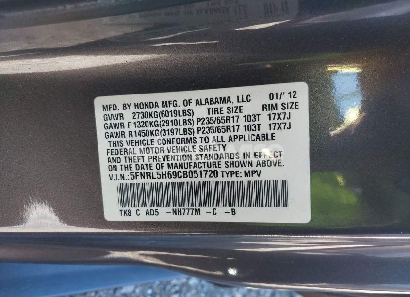 Photo 9 of 2012 Honda Odyssey EX-L (VIN 5FNRL5H69CB051720)