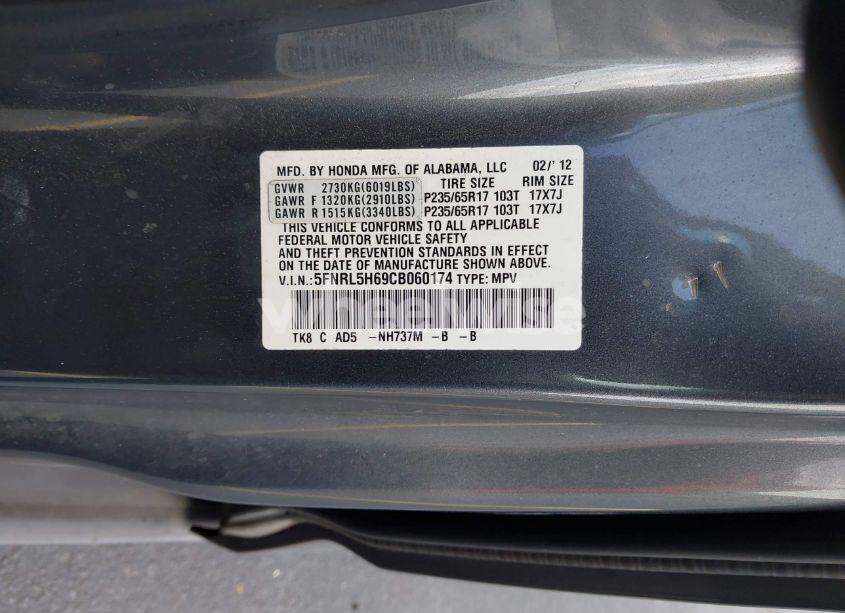 Photo 9 of 2012 Honda Odyssey EX-L (VIN 5FNRL5H69CB060174)