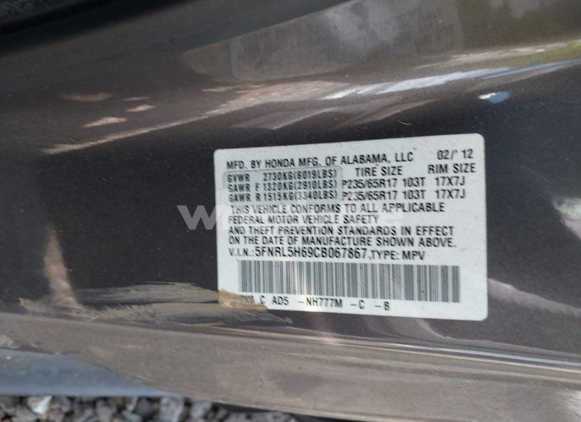Photo 9 of 2012 Honda Odyssey EX-L (VIN 5FNRL5H69CB067867)