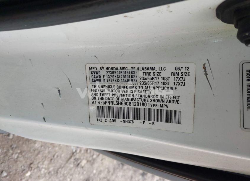 Photo 9 of 2012 Honda Odyssey EX-L (VIN 5FNRL5H69CB120180)