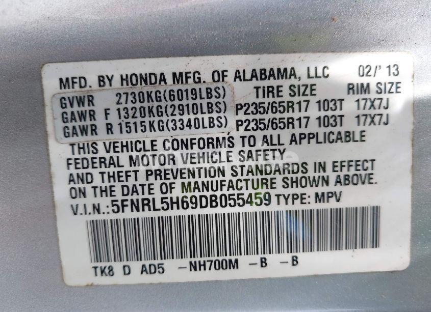 Photo 9 of 2013 Honda Odyssey EX-L (VIN 5FNRL5H69DB055459)