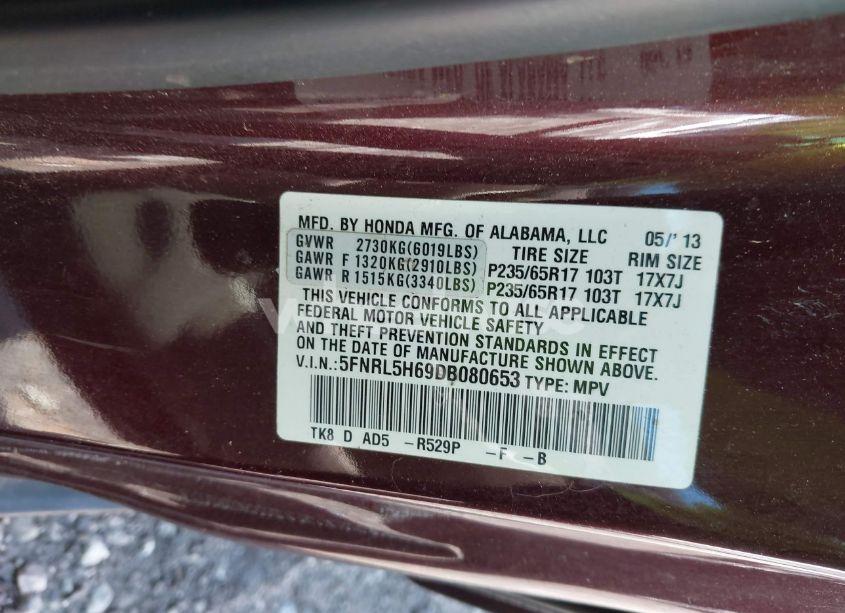 Photo 9 of 2013 Honda Odyssey EX-L (VIN 5FNRL5H69DB080653)