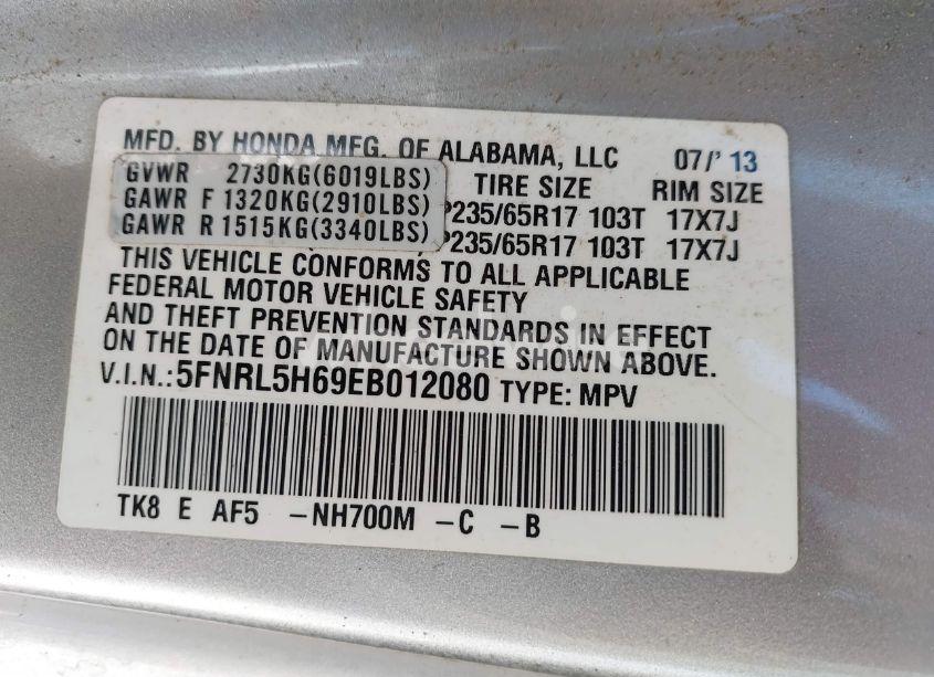 Photo 9 of 2014 Honda Odyssey EX-L (VIN 5FNRL5H69EB012080)