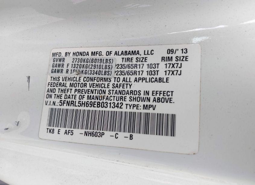 Photo 9 of 2014 Honda Odyssey EX-L (VIN 5FNRL5H69EB031342)