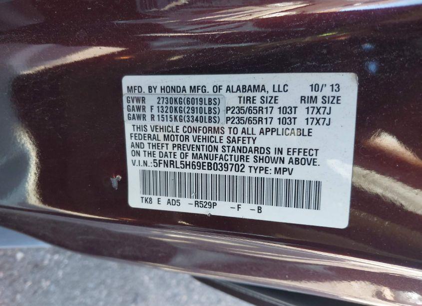 Photo 9 of 2014 Honda Odyssey EX-L (VIN 5FNRL5H69EB039702)