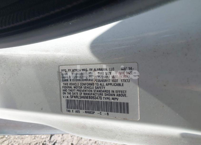 Photo 9 of 2014 Honda Odyssey EX-L (VIN 5FNRL5H69EB093470)