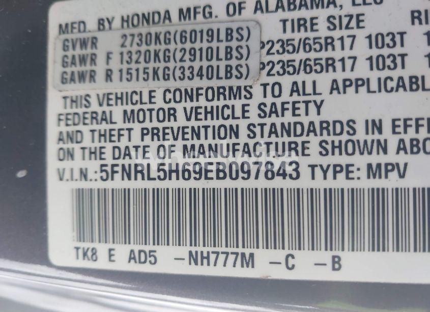 Photo 9 of 2014 Honda Odyssey EX-L (VIN 5FNRL5H69EB097843)