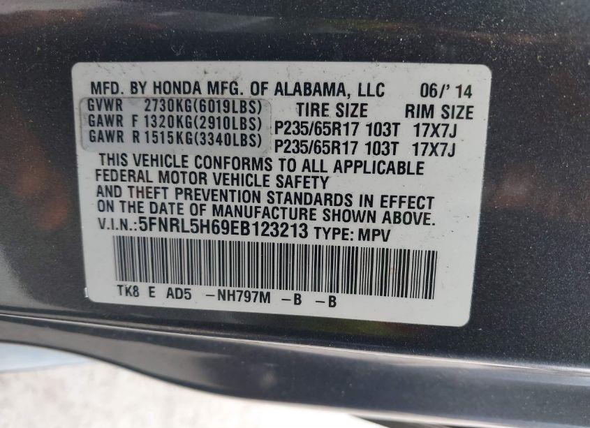 Photo 9 of 2014 Honda Odyssey EX-L (VIN 5FNRL5H69EB123213)