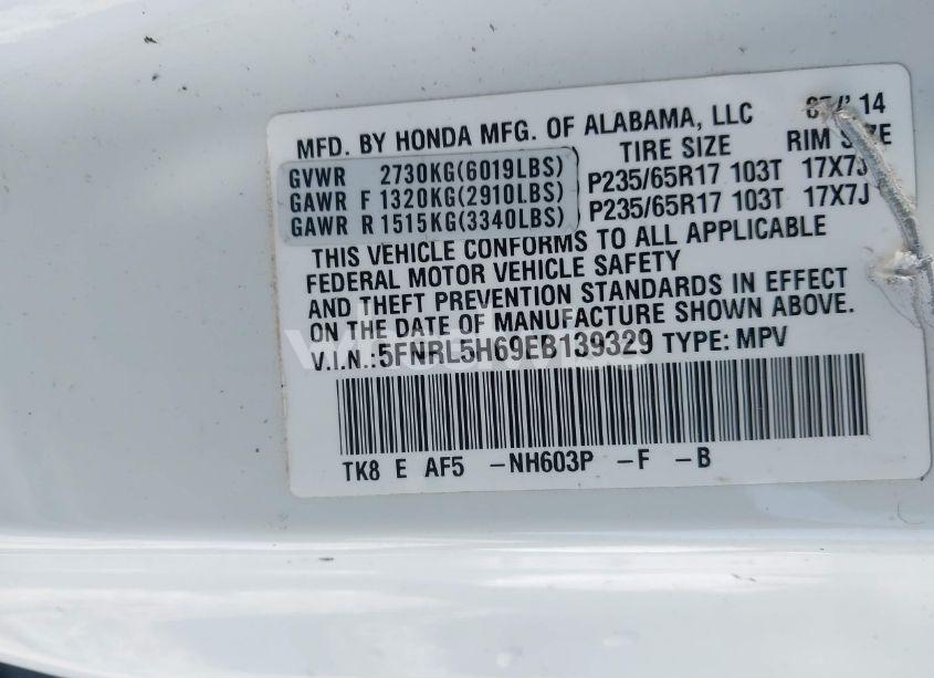 Photo 9 of 2014 Honda Odyssey EX-L (VIN 5FNRL5H69EB139329)