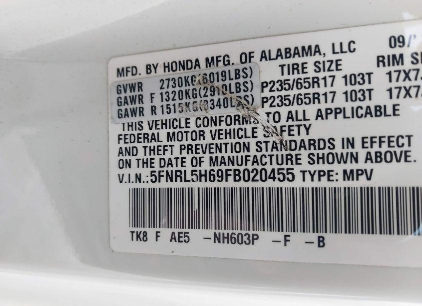 Photo 9 of 2015 Honda Odyssey EX-L (VIN 5FNRL5H69FB020455)