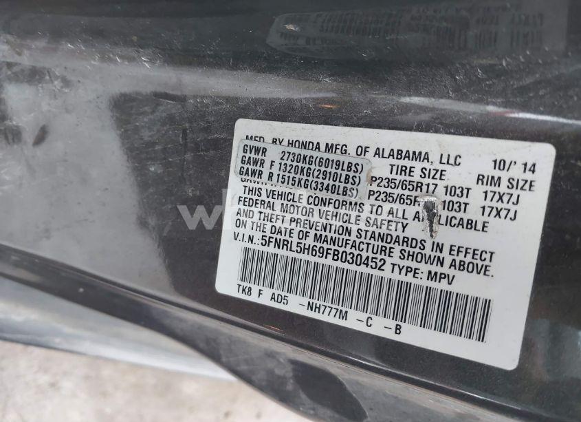 Photo 9 of 2015 Honda Odyssey EX-L (VIN 5FNRL5H69FB030452)