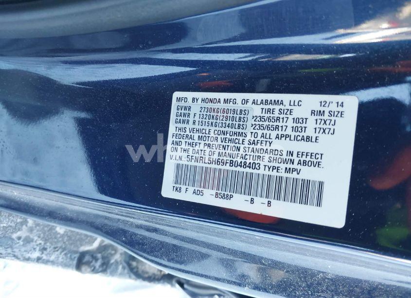 Photo 9 of 2015 Honda Odyssey EX-L (VIN 5FNRL5H69FB048403)