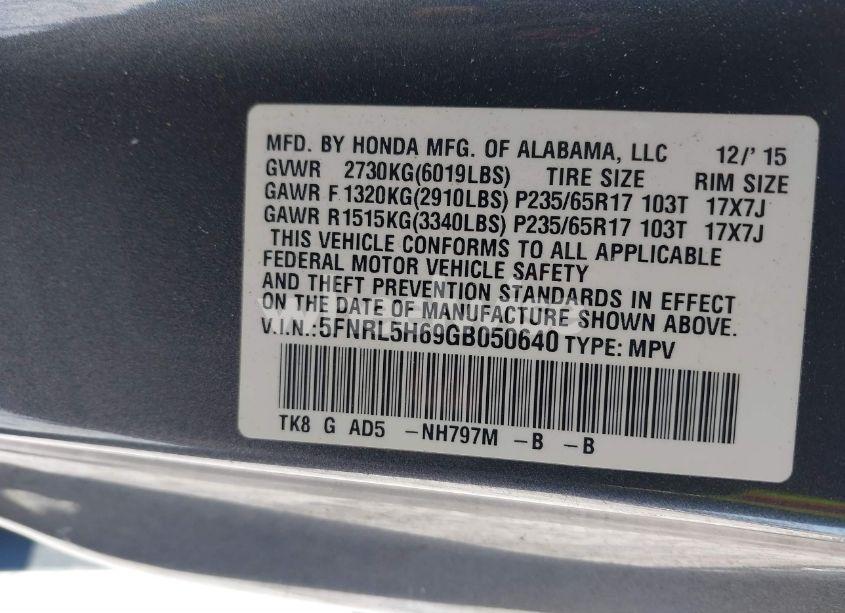 Photo 9 of 2016 Honda Odyssey EX-L (VIN 5FNRL5H69GB050640)