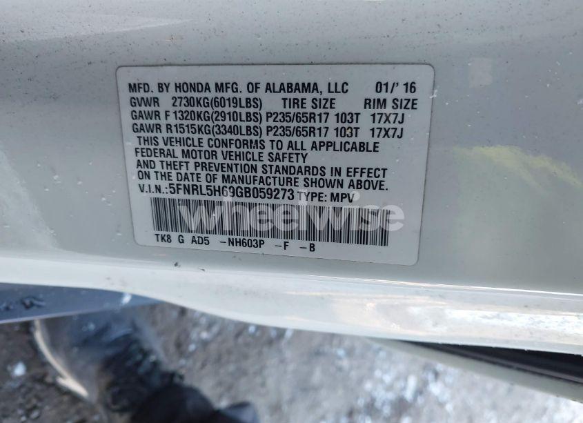 Photo 9 of 2016 Honda Odyssey EX-L (VIN 5FNRL5H69GB059273)