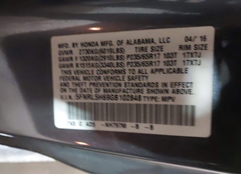 Photo 9 of 2016 Honda Odyssey EX-L (VIN 5FNRL5H69GB102848)