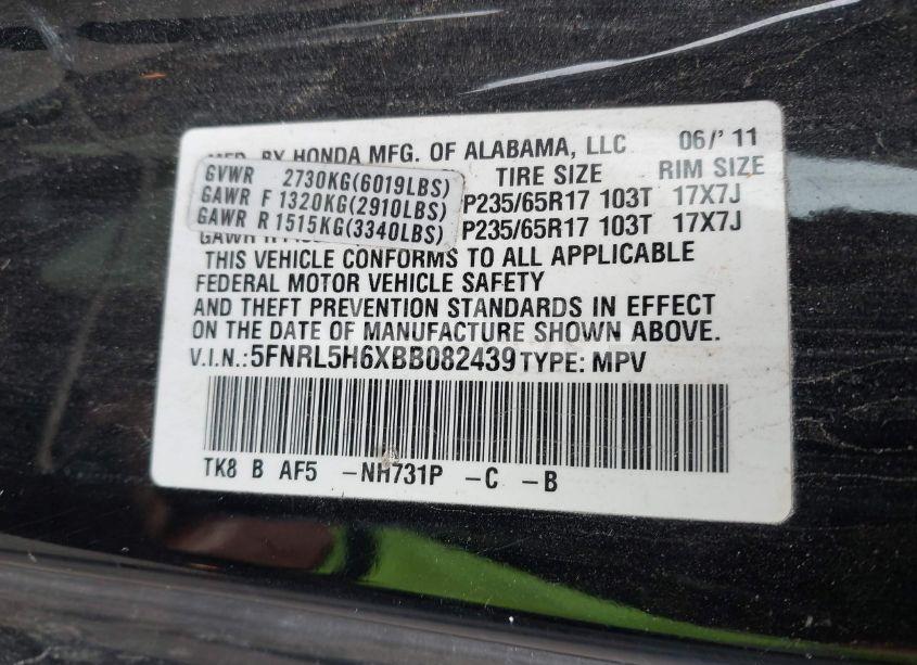 Photo 9 of 2011 Honda Odyssey EX-L (VIN 5FNRL5H6XBB082439)