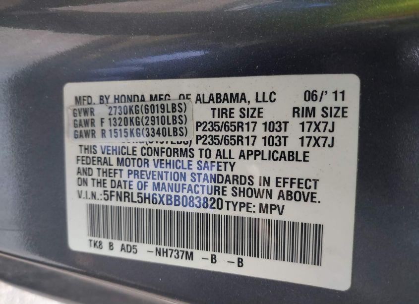 Photo 9 of 2011 Honda Odyssey EX-L (VIN 5FNRL5H6XBB083820)