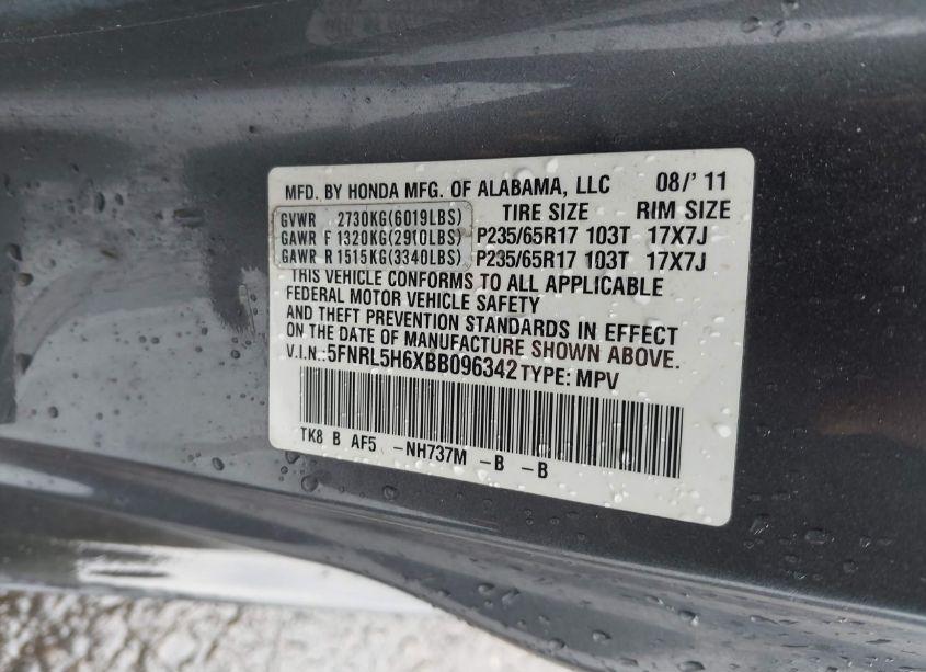 Photo 9 of 2011 Honda Odyssey EX-L (VIN 5FNRL5H6XBB096342)