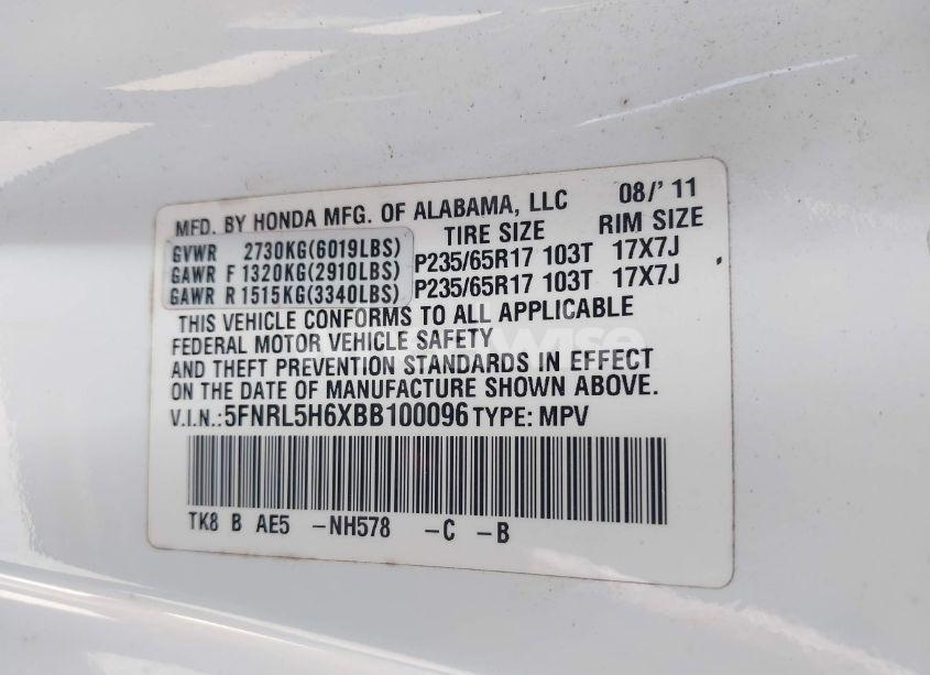 Photo 9 of 2011 Honda Odyssey EX-L (VIN 5FNRL5H6XBB100096)