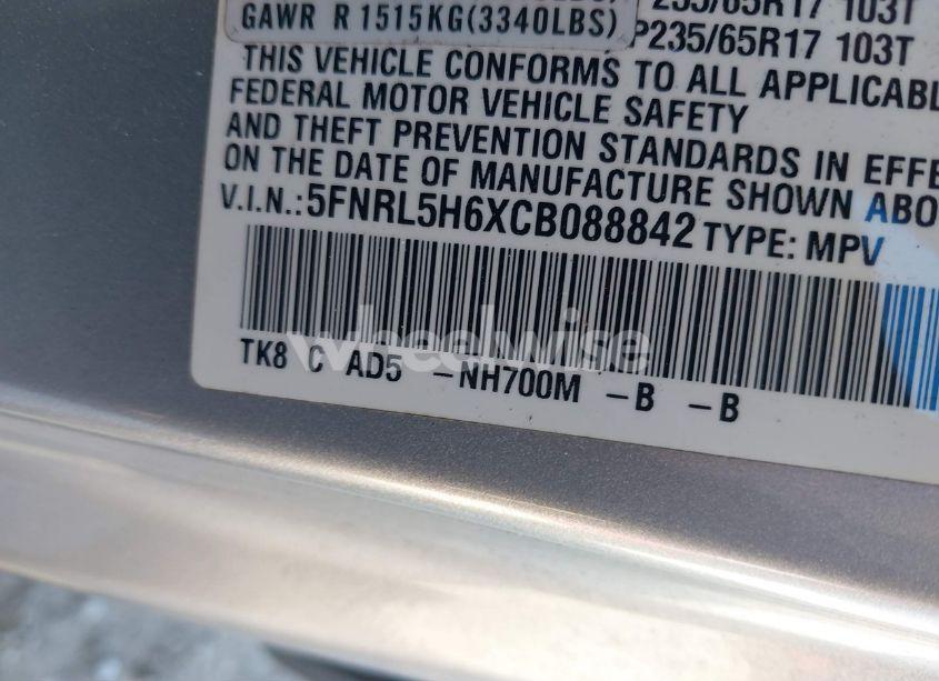 Photo 9 of 2012 Honda Odyssey EX-L (VIN 5FNRL5H6XCB088842)