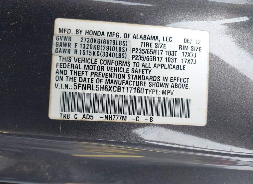 Photo 9 of 2012 Honda Odyssey EX-L (VIN 5FNRL5H6XCB117160)