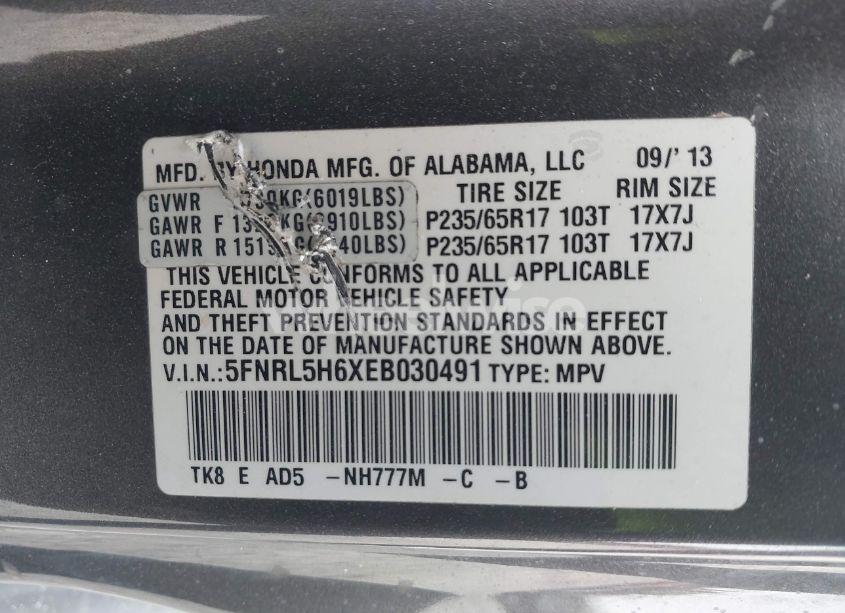 Photo 9 of 2014 Honda Odyssey EX-L (VIN 5FNRL5H6XEB030491)