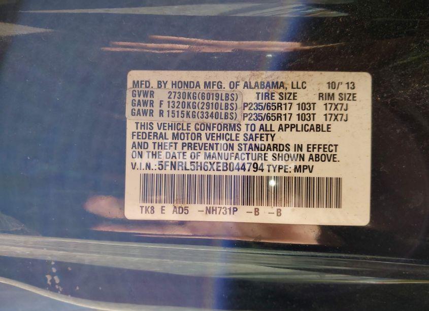 Photo 9 of 2014 Honda Odyssey EX-L (VIN 5FNRL5H6XEB044794)
