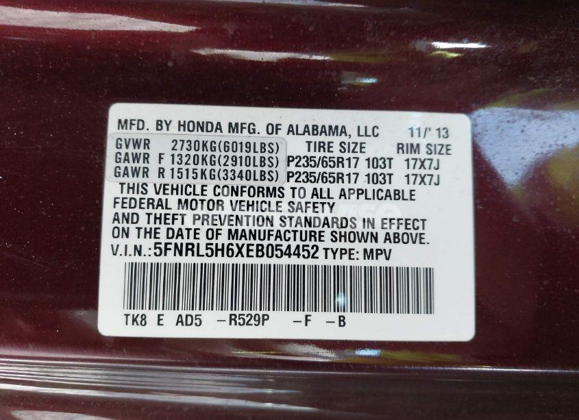 Photo 9 of 2014 Honda Odyssey EX-L (VIN 5FNRL5H6XEB054452)