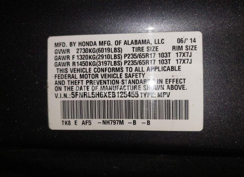 Photo 9 of 2014 Honda Odyssey EX-L (VIN 5FNRL5H6XEB125455)