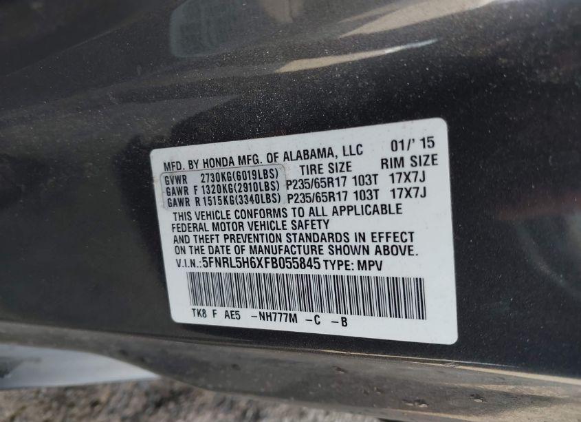 Photo 9 of 2015 Honda Odyssey EX-L (VIN 5FNRL5H6XFB055845)