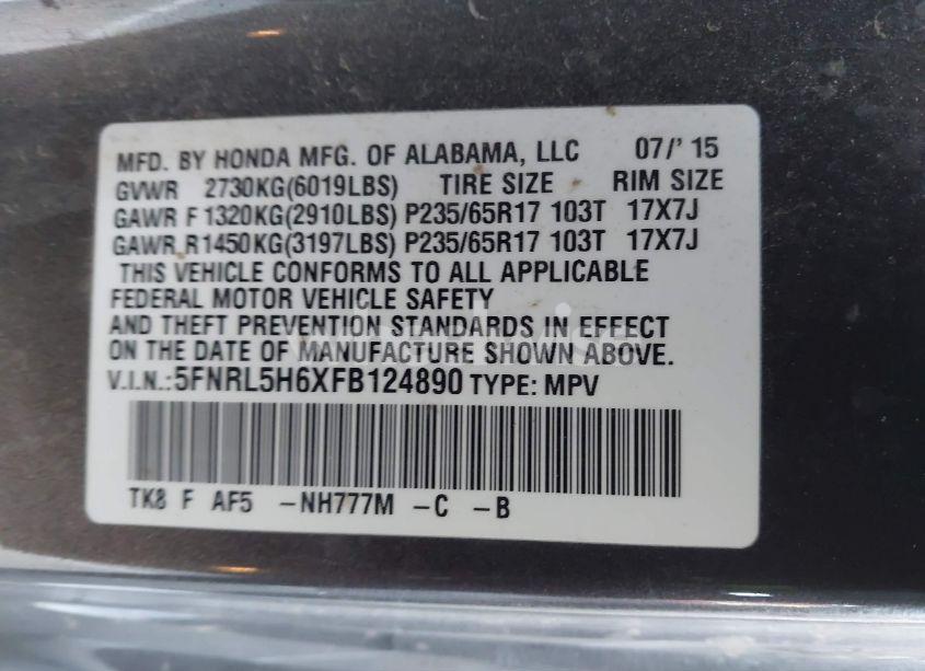 Photo 9 of 2015 Honda Odyssey EX-L (VIN 5FNRL5H6XFB124890)