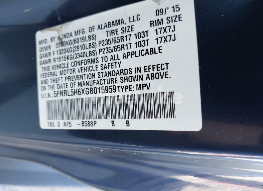 Photo 9 of 2016 Honda Odyssey EX-L (VIN 5FNRL5H6XGB015959)