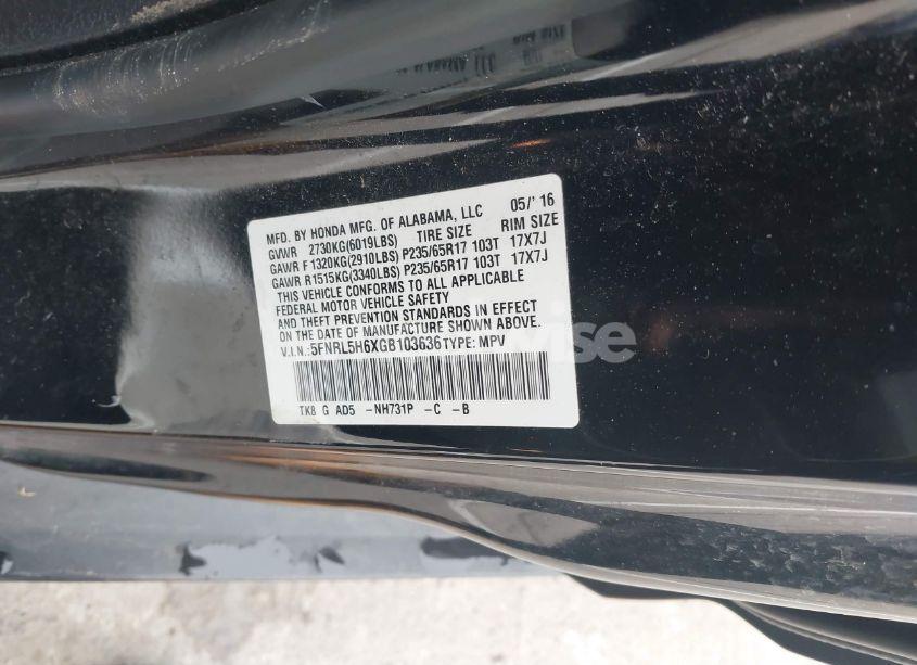 Photo 9 of 2016 Honda Odyssey EX-L (VIN 5FNRL5H6XGB103636)