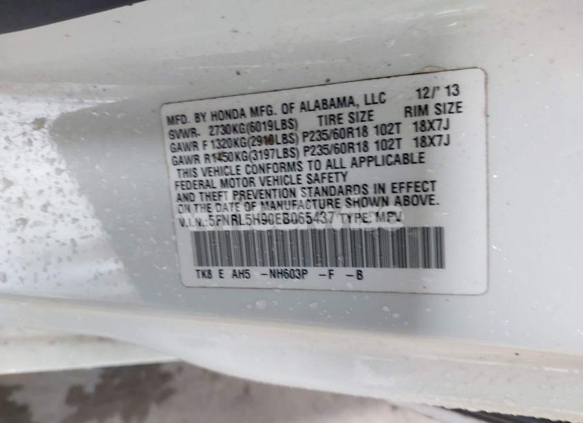 Photo 9 of 2014 Honda Odyssey TOURING/TOURING ELITE (VIN 5FNRL5H90EB065437)